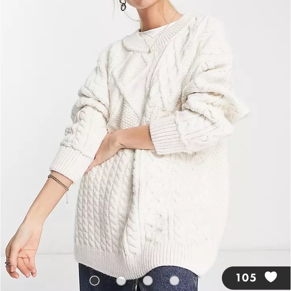 Free People Sweaters - NWT Free People Leslie Cable Knit Oversized Sweater in Ivory